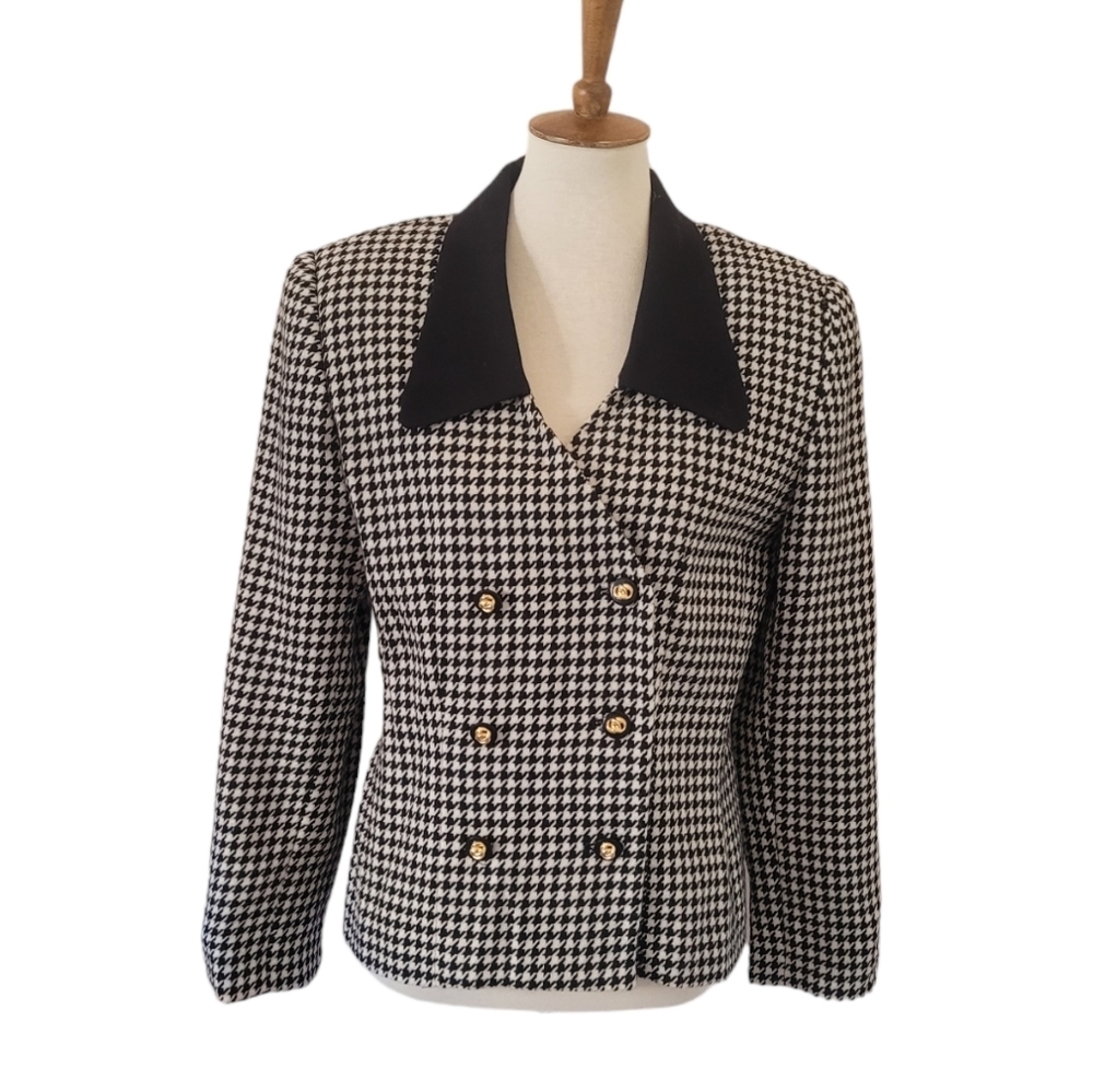Vintage 80's Lord & Taylor Wool Houndstooth Double Breasted Blazer